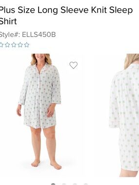 Crown & Ivy Plus Size Long Sleeve Sleep Shirt - White with Green Palm Print, 2X